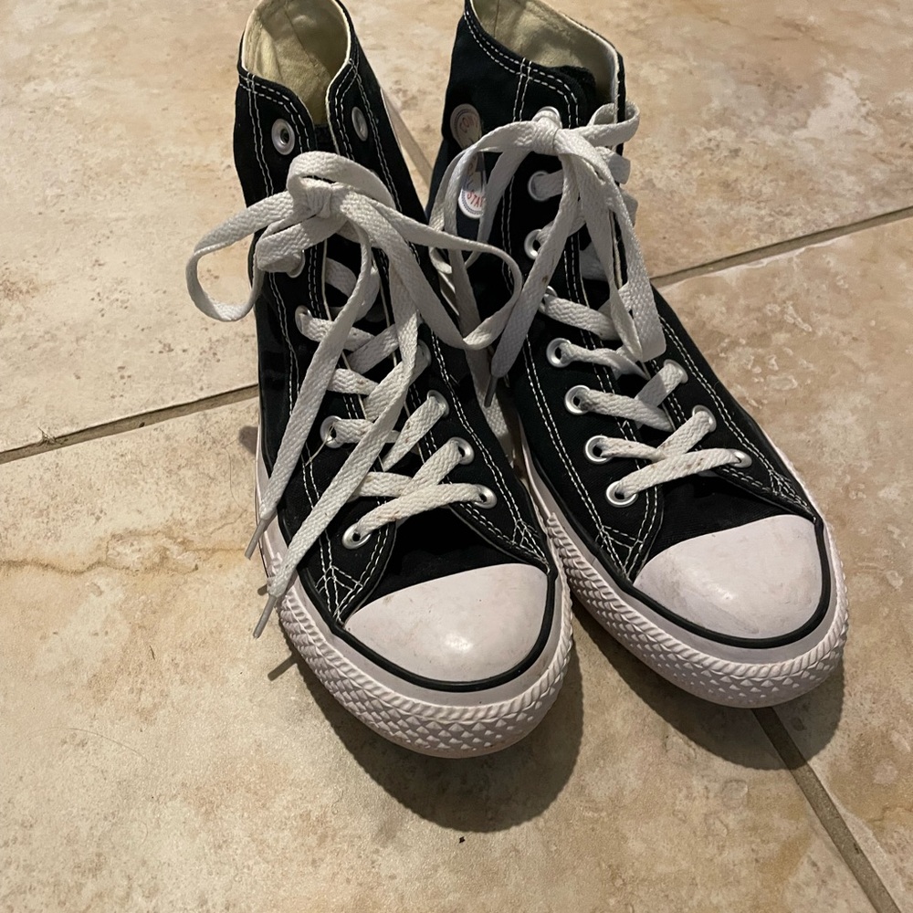 Classic Black High-Top Sneakers with White Accents - Women's